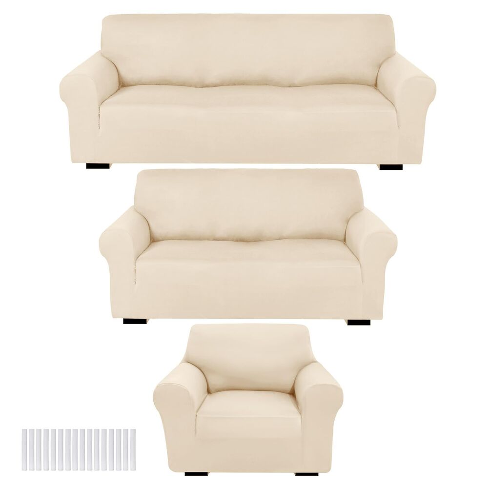 3 Pcs Sofa Cover Set - Cream (Set for 3 - Couch, Loveseat and Armchair)
